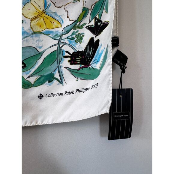 Ermenegildo Zegna for Patek Philippe Y2K Ivory and Green Floral Silk Scarf - Picture 6 of 7